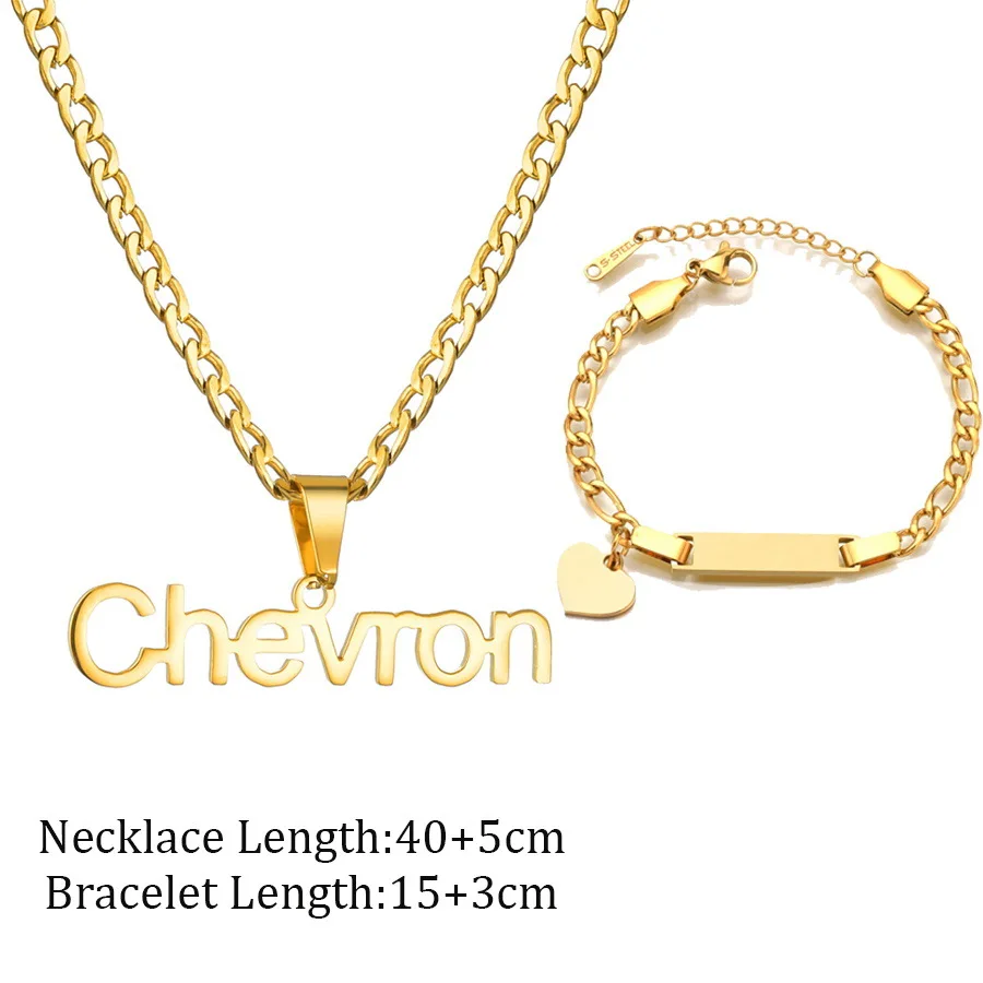 Custom Tranish Jewelry Set Custom Name Pendant Stainless Steel Engraving Letter Bracelet For Children Baby