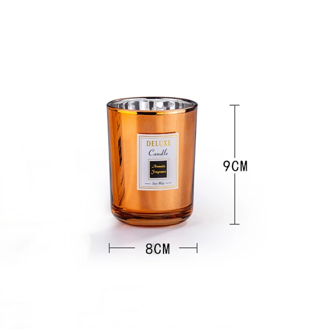 Free Sample Empty Golden Gray Brown Unique Round Modern Luxury Electroplate Glass Candle Jar
