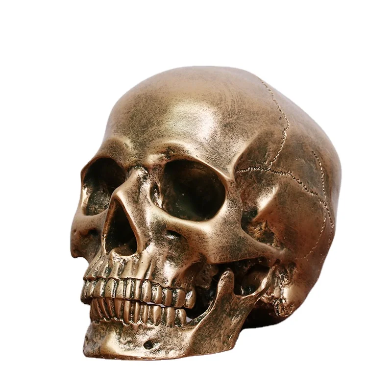 Hot sale  resin skull head statue for halloween Golden Skull head Halloween decoration gifts