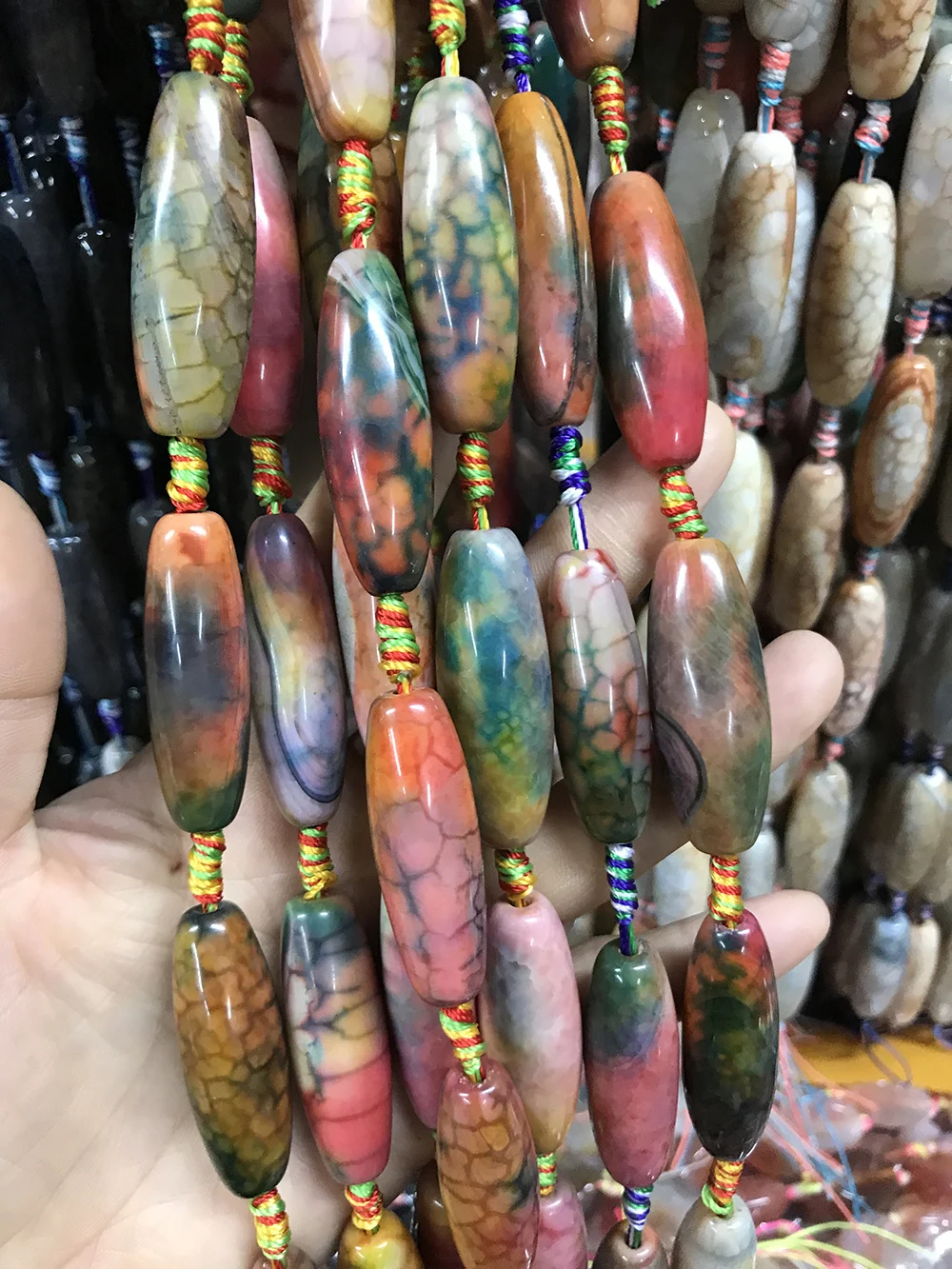 14x40mm DIY Jewelry Making Material Natural Stripe Agate Long Barrel DZI Loose Beads