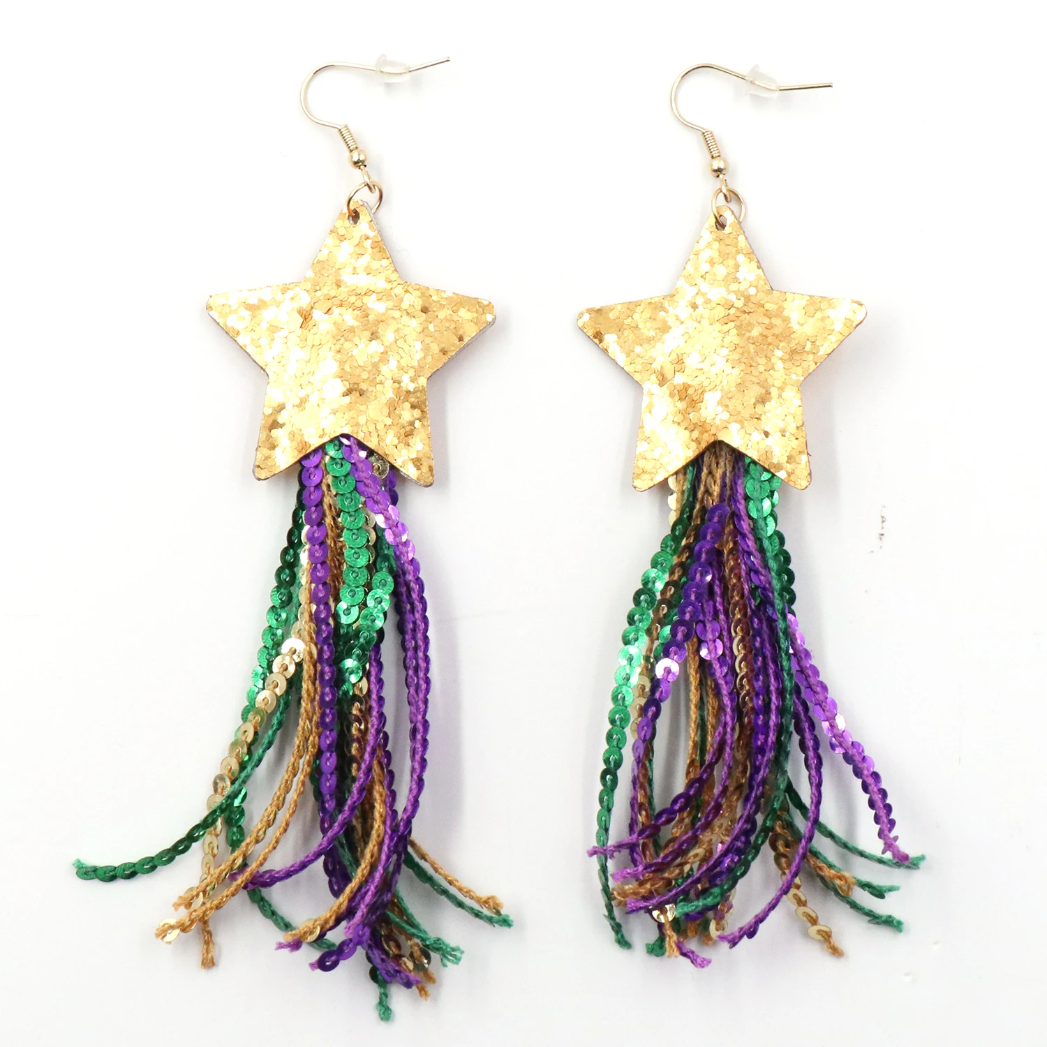 MD150ER2225 High Handmade Carnival Earrings Women Cross-Border New Product Colorful Tassel Sequins Five-Pointed Star Ear Hook