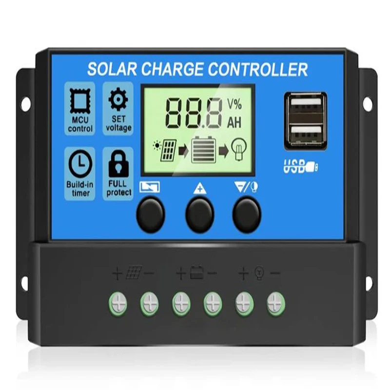 WS2135 Солнечный контроллер заряда солнечной батареи 10A 20A 30A 40A 50A 60A PWM двойной 5 В USB ЖК-дисплей 12/24 В Солнечная Панель зарядное устройство регулятор