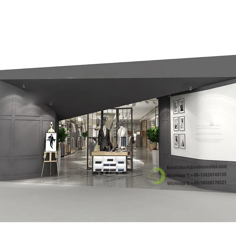 Luxury men clothing store display rack department store garment wall display showcase