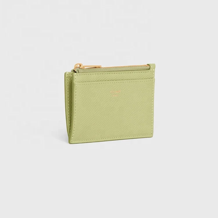 Custom Logo Grained Leather Zipped Card Holders Black Leather Small Zipped Women Cardholders with Three Card Slots