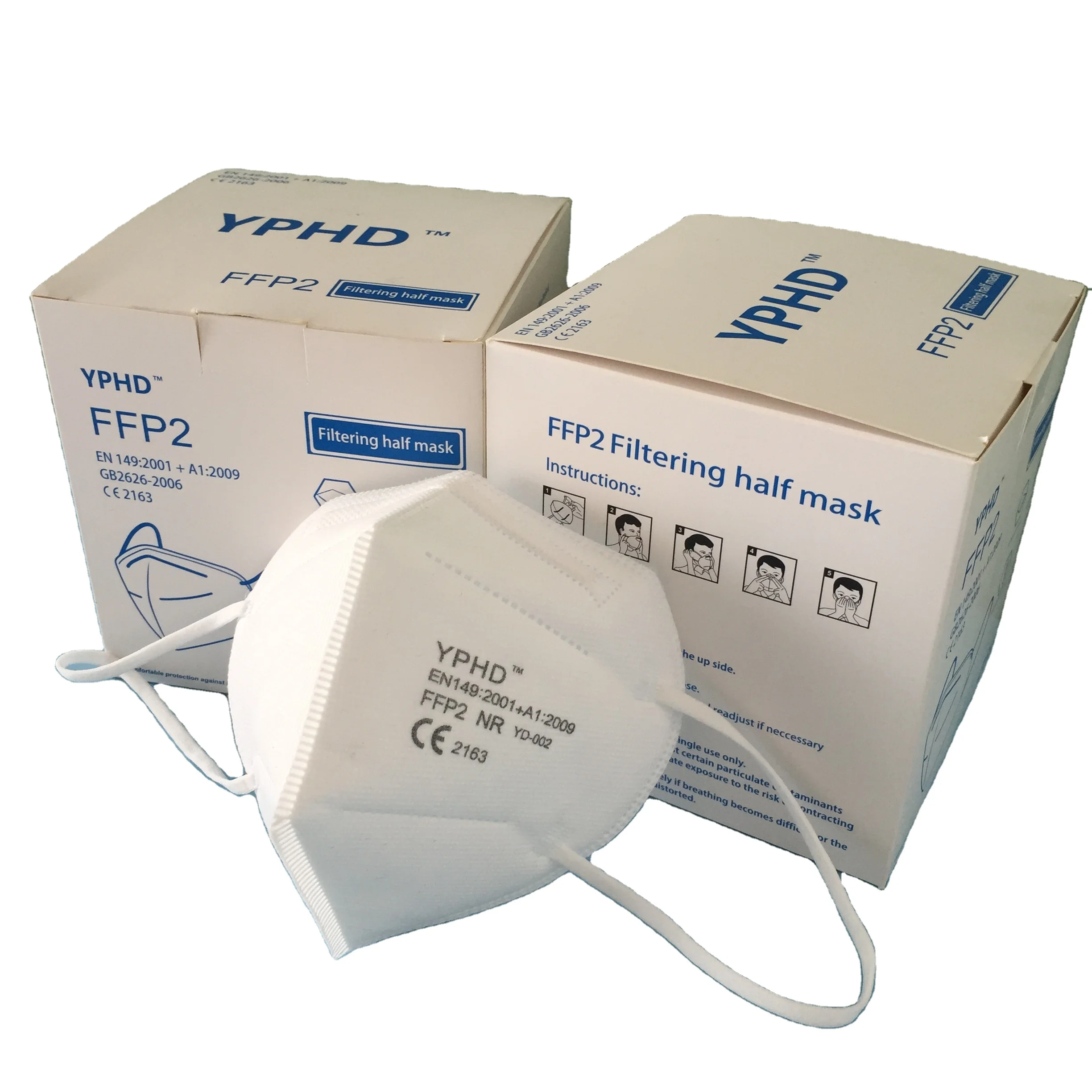 
YPHD CE Certification EN 149 High Quality Disposable Protective Dust FFP2 Mask 