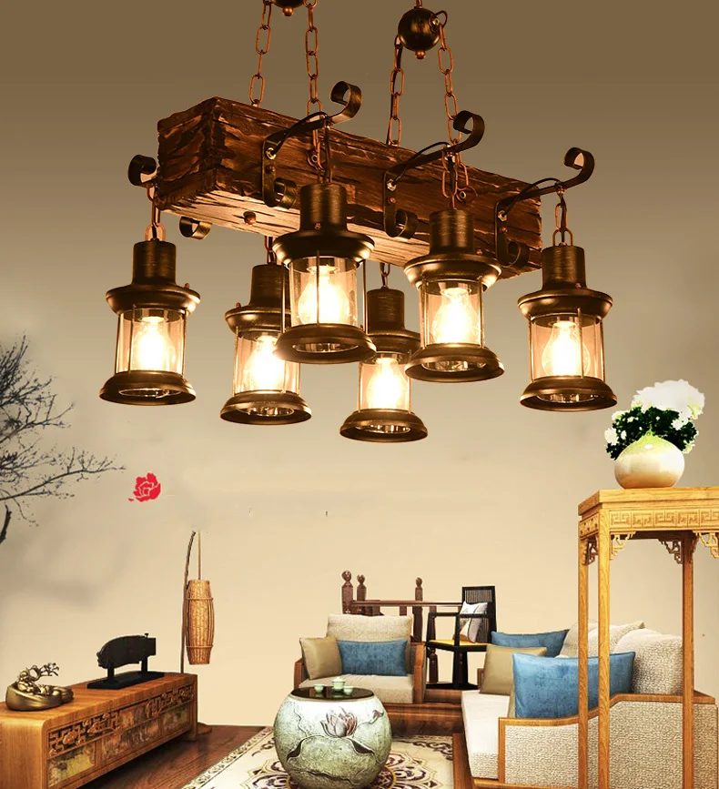 home decoration retro wooden chandelier ceiling restaurant pendant light Farmhouse/bar