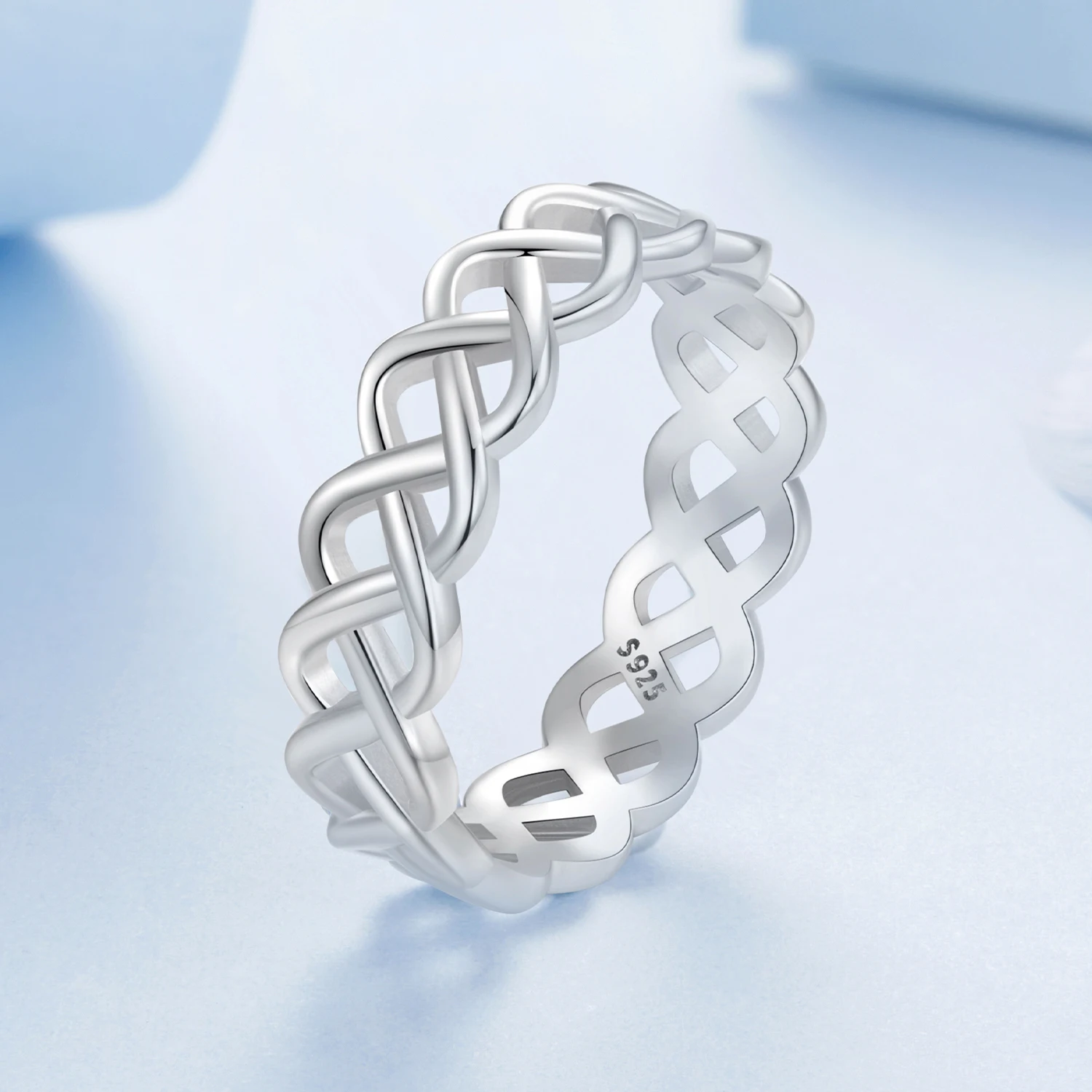 925 Sterling Silver Hollowed Woven Ring Minimalism Finger Band Plated White Gold for Women Lover Fine Jewelry Gift BSR619