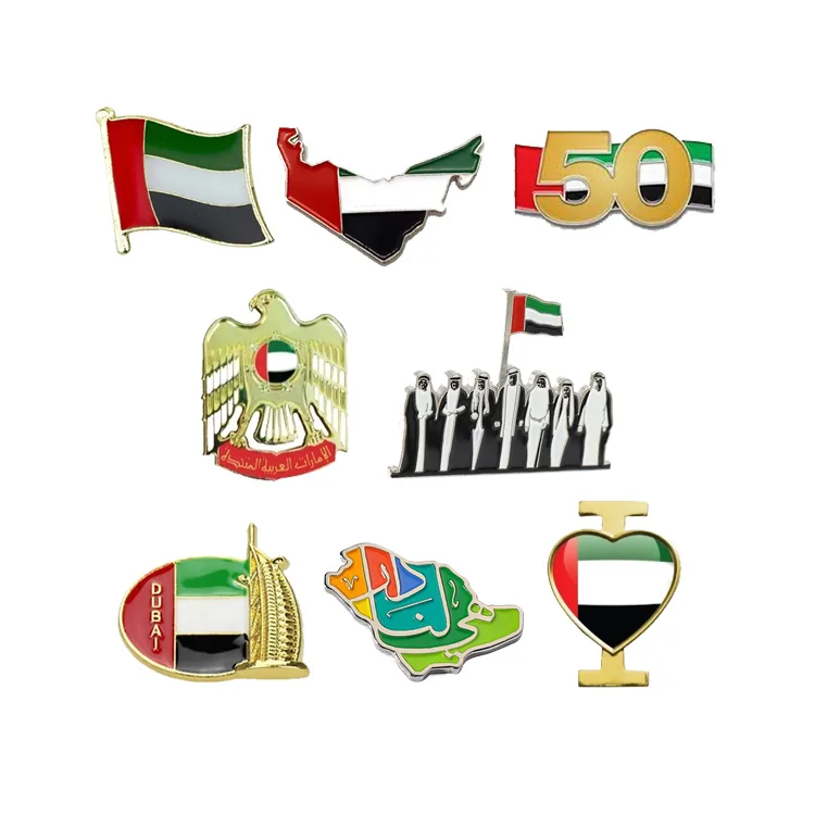 Customized Enamel UAE United Arab Emirates Flag Map National Day Lapel Pin Custom Logo UAE Abu Dhabi Celebration Badge Brooch