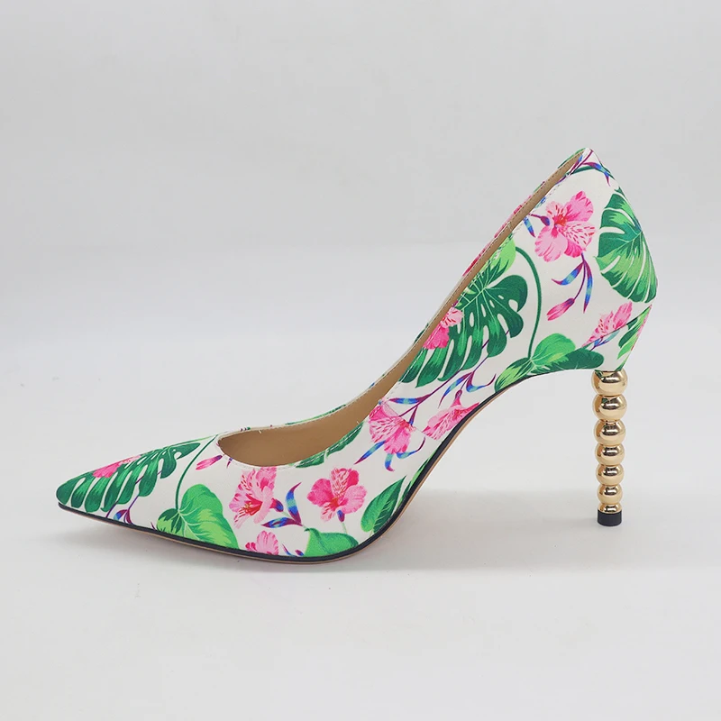 Stiletto Heels Fall Shoes Women Pumps Printed Flower Gold Heel Popular Fashion Wears 2022 Shoe