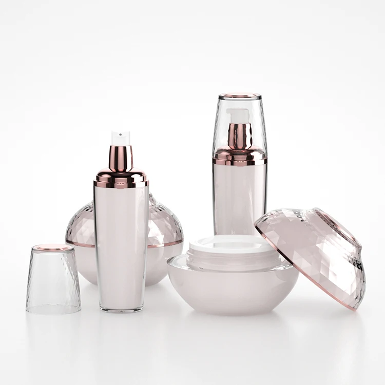Luxury Quality Pearl White Color Cosmetic Packaging Skin Care Cosmetic Set  Acrylic Bottle Lotion Bottle With Acrylic Jar