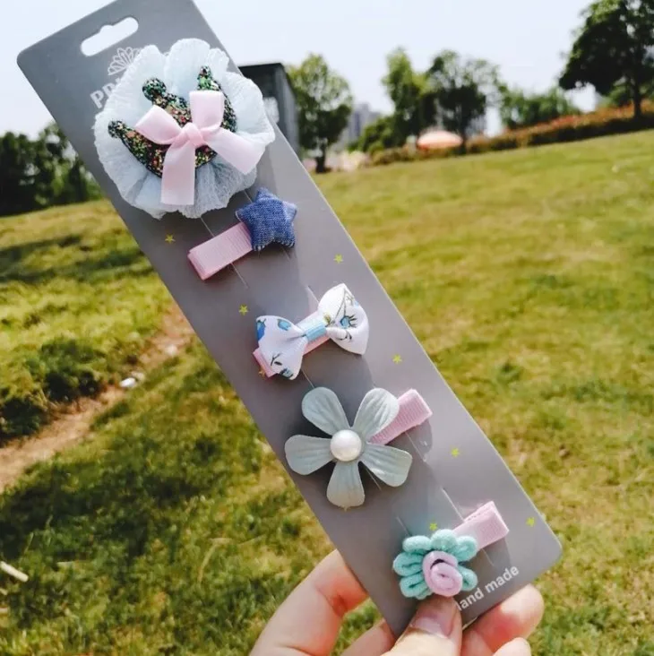 New design fashion Korean cute lovely 5 pcs a set princess hair clips set for baby girls