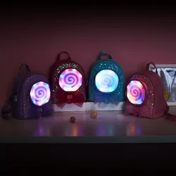 2021 Fashion purple sequin purses back pack bag kindergarten kid girls waterproof school backpack with led lights