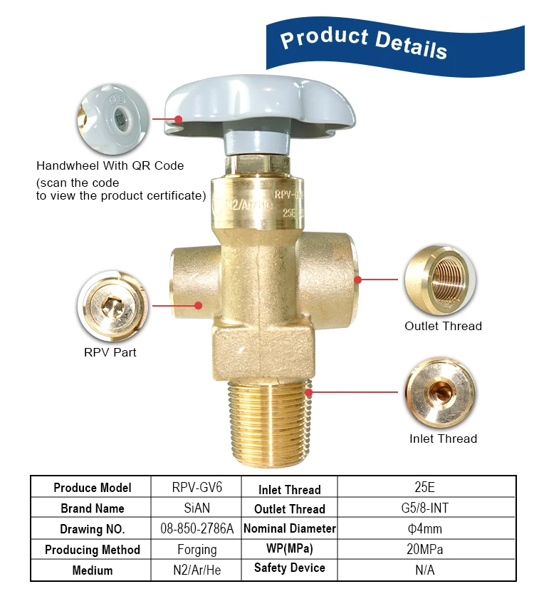 SiAN High Quality Brass Oxygen Gas Cylinder valve Nitrogen Flow Control Tank Valve Air Pressure Reducing CO2 Valves Price