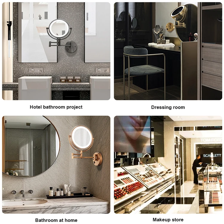 White Round Makeup Mirror Magnifying Bathroom Wall Mounted Bath Room Mirror With LED Light