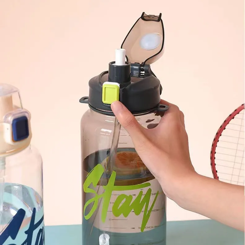 1.5L/2L Plastic Sublimation Transparent Sport Flip Top Cap For Sport Drinking Bottle Kids Water Bottle Steel With Time Marker