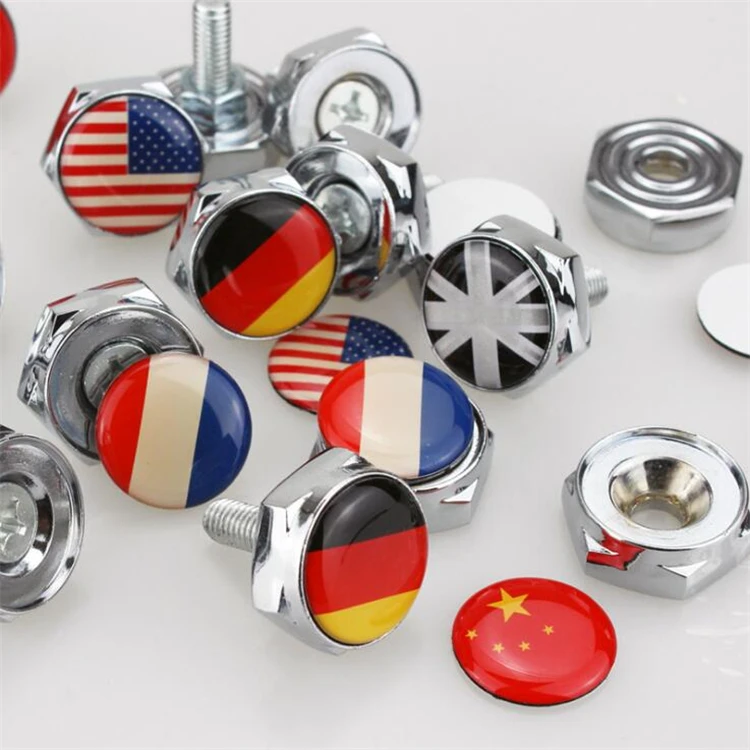 Customized Aluminum Alloy Metal 8mm Country Flag Logo Car License Plate Bolt