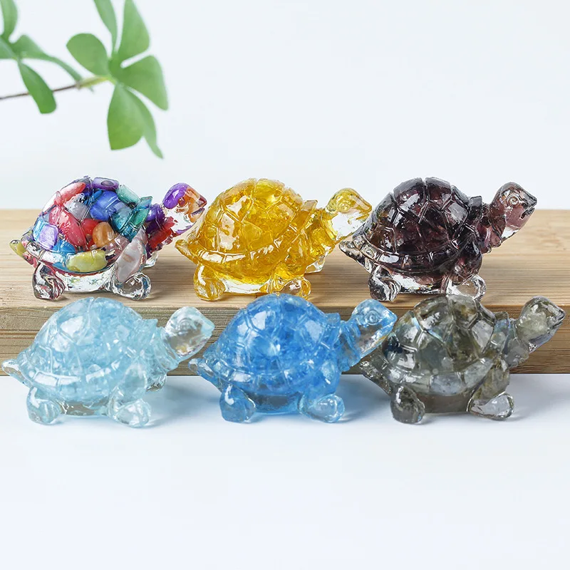 Natural Crystal Chips Stones Resin Tortoise Crafts Crystal Ornaments Resin Crafts Home Decoration Gifts