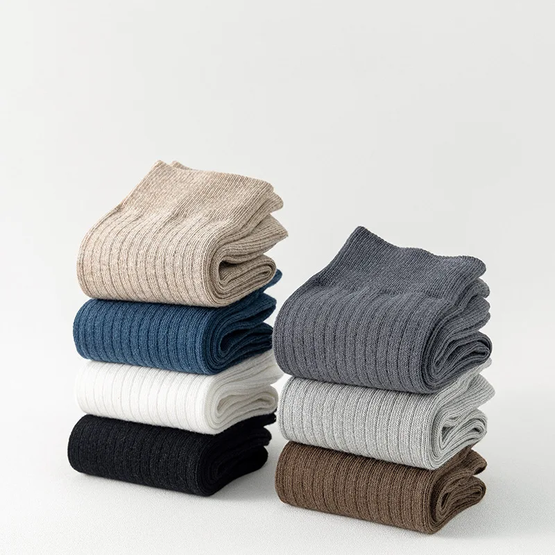 wholesale cotton ribbed socks thick custom solid color comfortable dress business socks