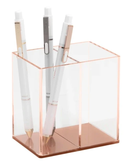 Top Quality OEM Luxury 100% Clear Acrylic Office Black Desk Organizer Rose Gold Pencil Pen Holder For Export