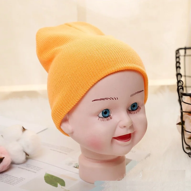 Hot Selling Custom Logo Solid Color Style Knitted Kids Beanie Cap Baby Boy Girl Hat Warm Children Autumn Winter Hat