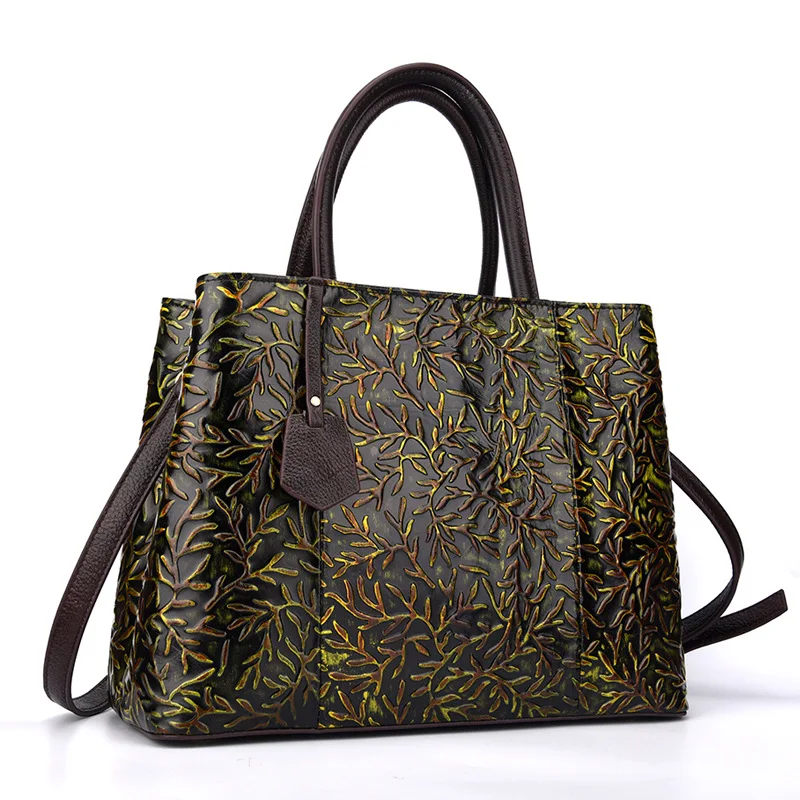 
Fashion Guangzhou Embossed Flower Handmade Ladies Womens Genuine Leather Bag 
