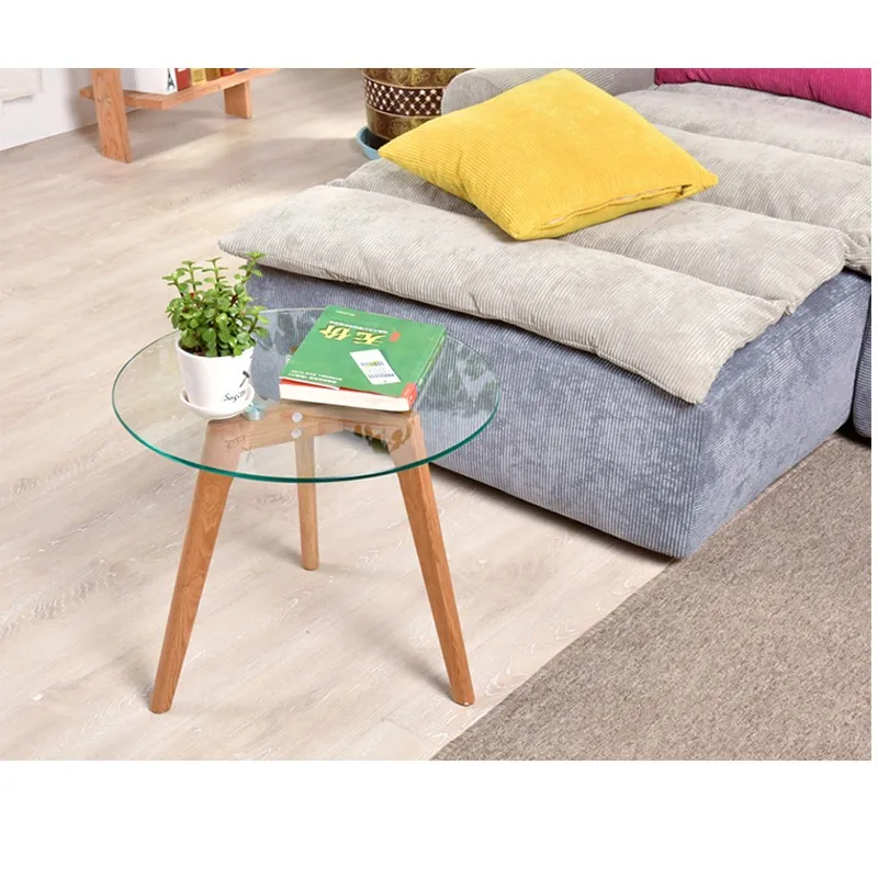 Three Wood Legs Glass Coffee Table For Home Living Furniture