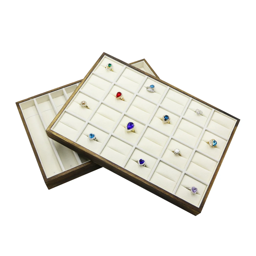 Factory wholesale customized LOGO luxury wooden counter gold jewelry ring necklace jewelry storage display jewelry tray