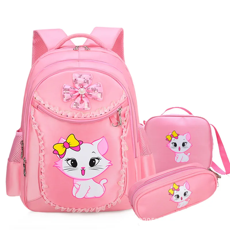 Factory Offered High quality 3pcs backpack set korean style pink school backpack set printed book bag for girls