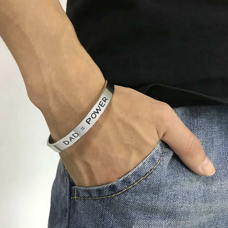 
Father Gift Men Stainless Steel Opened Cuff Bangle Custom Engraved I Love You DAD Power Bracelet Jewelry for Men 