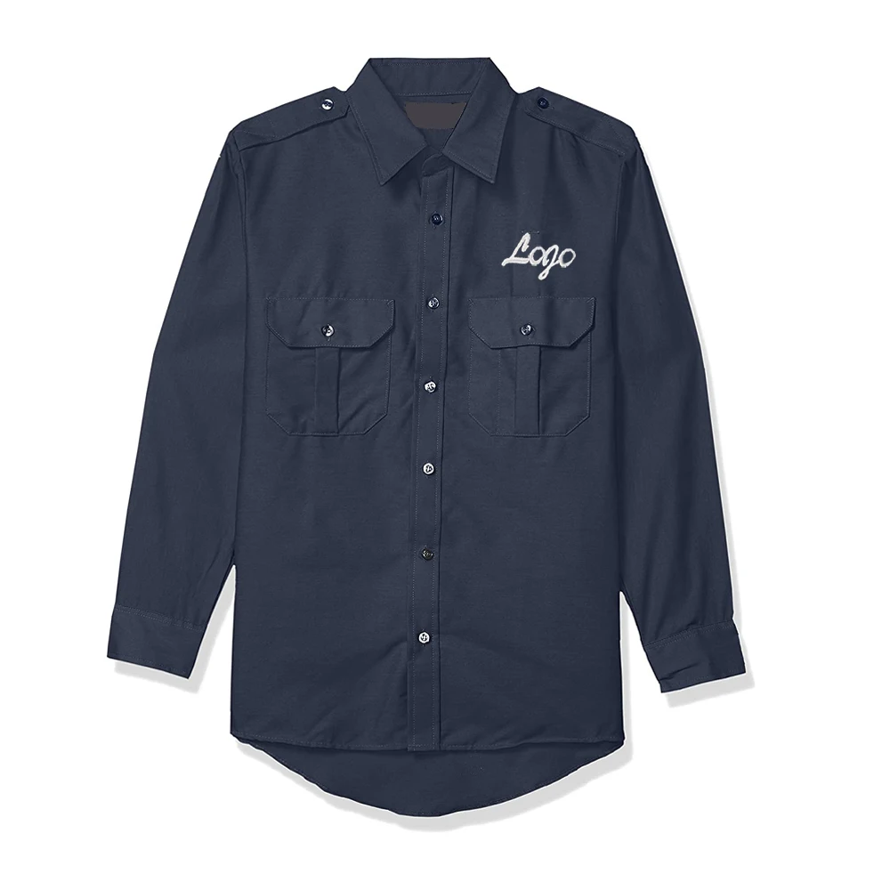 Custom Fabric Logo Wholesale Airline Bus Pilot Security Shirts Work Uniforms Mens Long Sleeve Shirts With Epaulettes