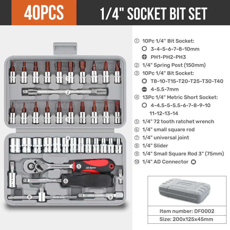 40pc 1/4 Inch S2 Steel Hex, Torx, Slot, Phillips Socket Bits and Socket Set with Ratcheting Wrench Accessories. OEM ODM Ready