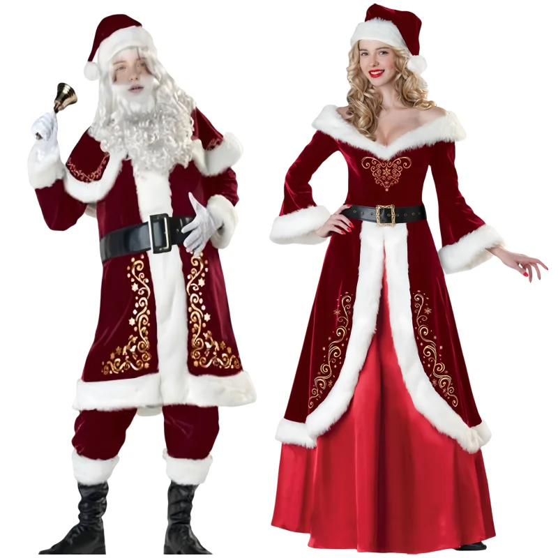 Europe United States New Long-Sleeved Christmas TV Movie Costumes Thickened Santa Claus Adult Couples Party Performance Costumes