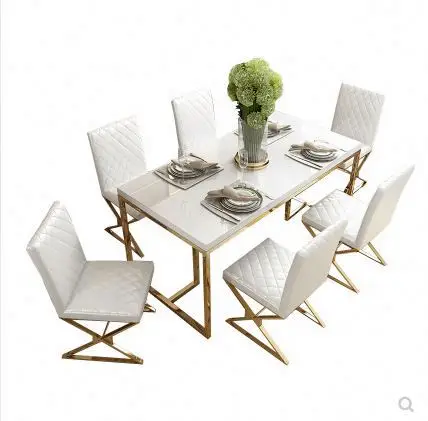 
Nordic postmodern simple design restaurant hotel table and chair combination light luxury metal legs tempered glass dining table 
