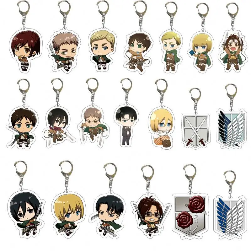 2000 Styles High Quality 5cm Size Japan Anime Cartoon Key Chains Attack on Titan Double Sided Acrylic Keychain Ring