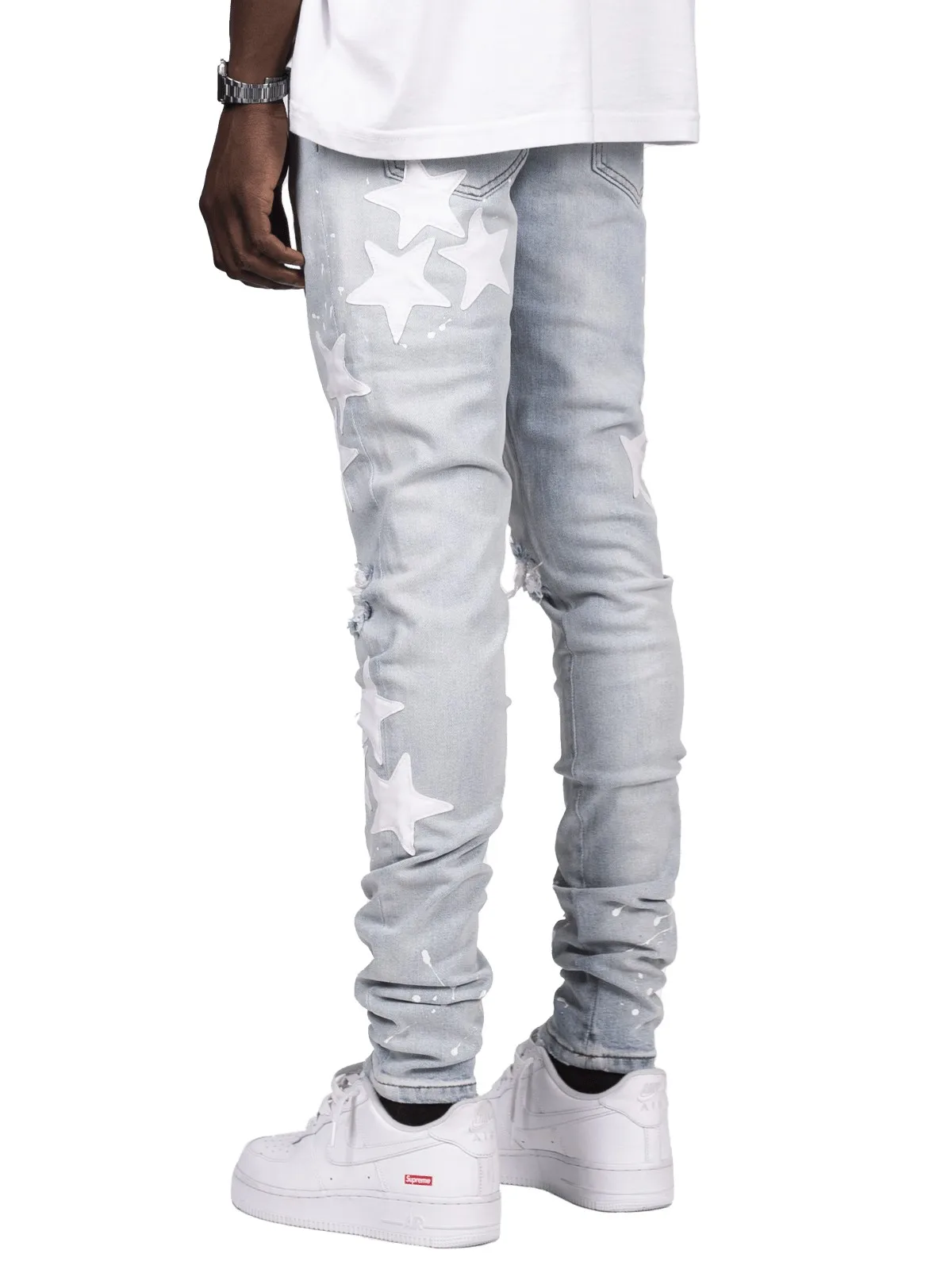 Customization Wholesale custom designer trousers wholesalers pantalon denim jeans classy indigo leather star stylish pants