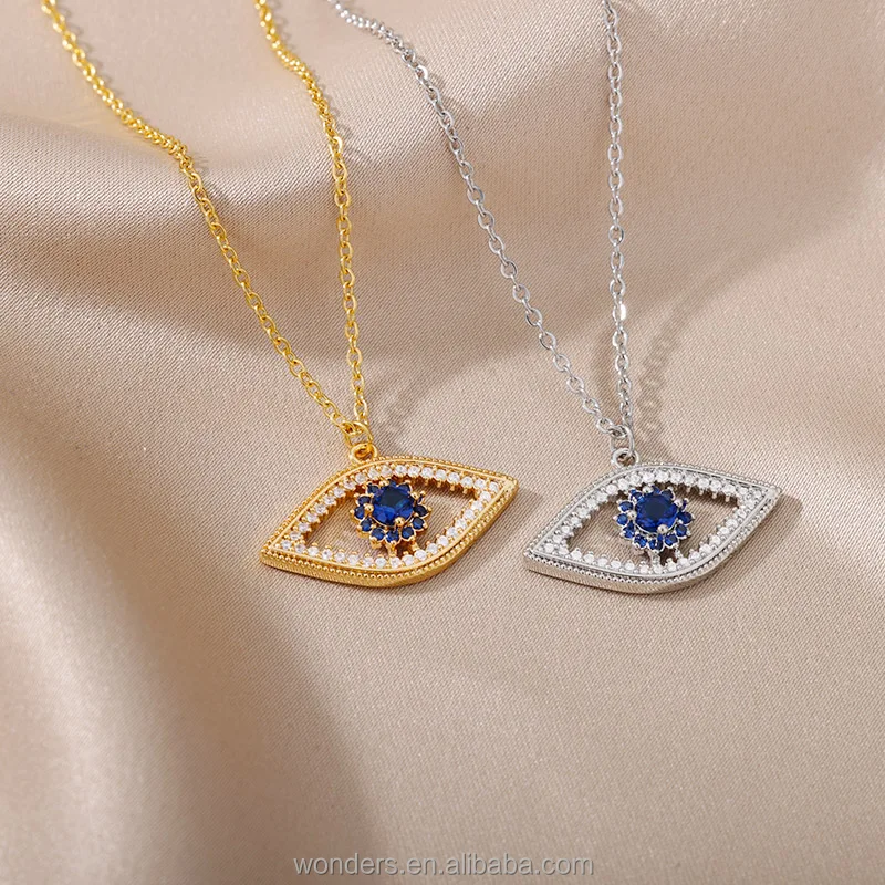 Dainty Women Evil Eye Couple CZ Crystal Necklace Adjustable Link Chain Low MOQ Factory Price Jewelry