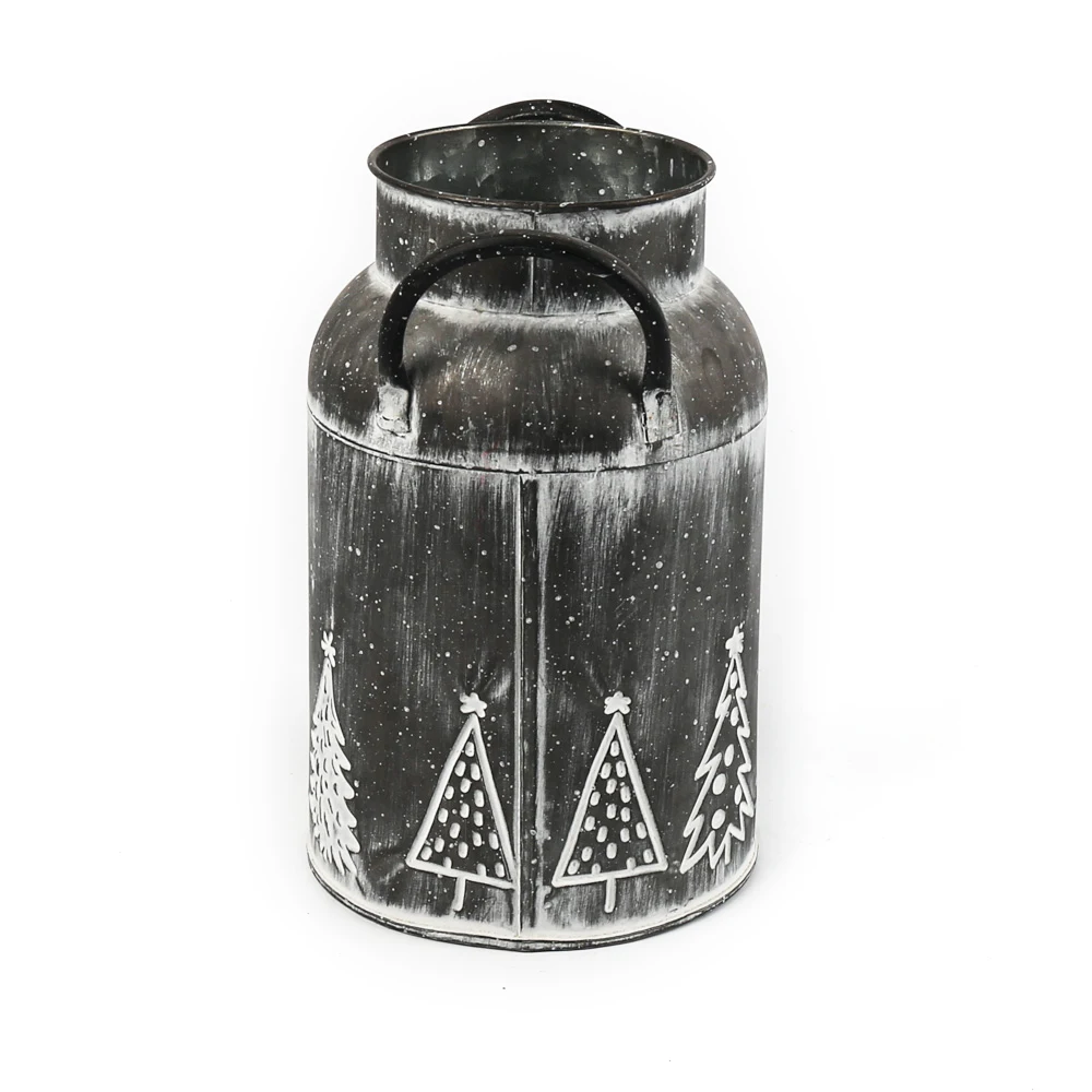 Christmas Vintage Metal Galvanized Iron Flower Jug with Handle for Fireplace Decoration  container  packing/giftpacking