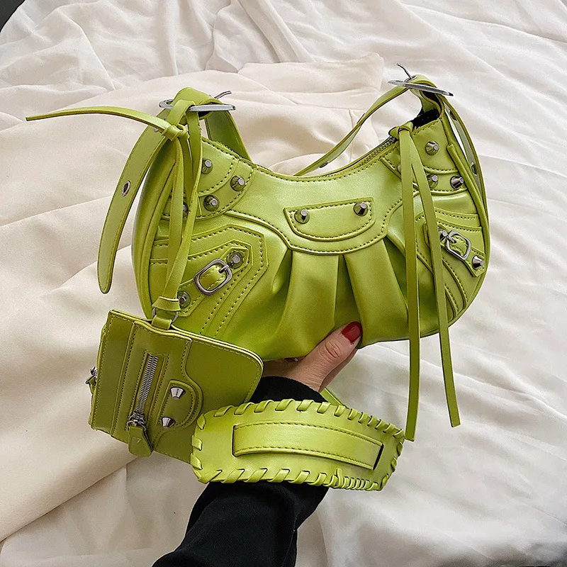 Luxury Chain Rivet Women Hand Bag PU Leather Designer Shoulder Messenger Ladies Bags 2023 Purses And Handbags Set