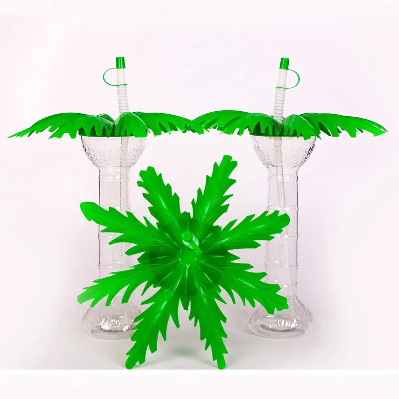 Disposable Straw Cup Features Simple Shape Pet Plastic Cup Coconut Tree animal yard cup head toy