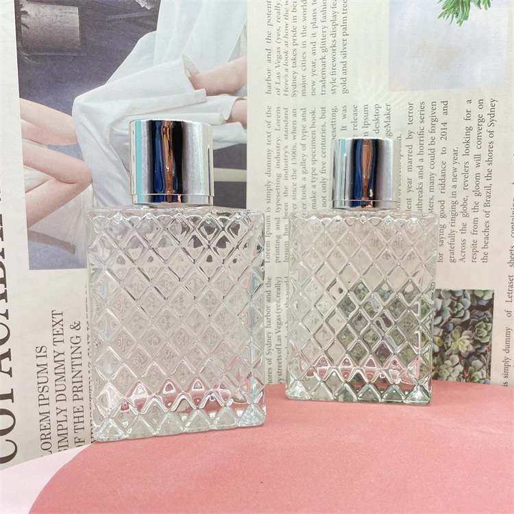 100ml Wholesale square glass perfume bottle with silver lids