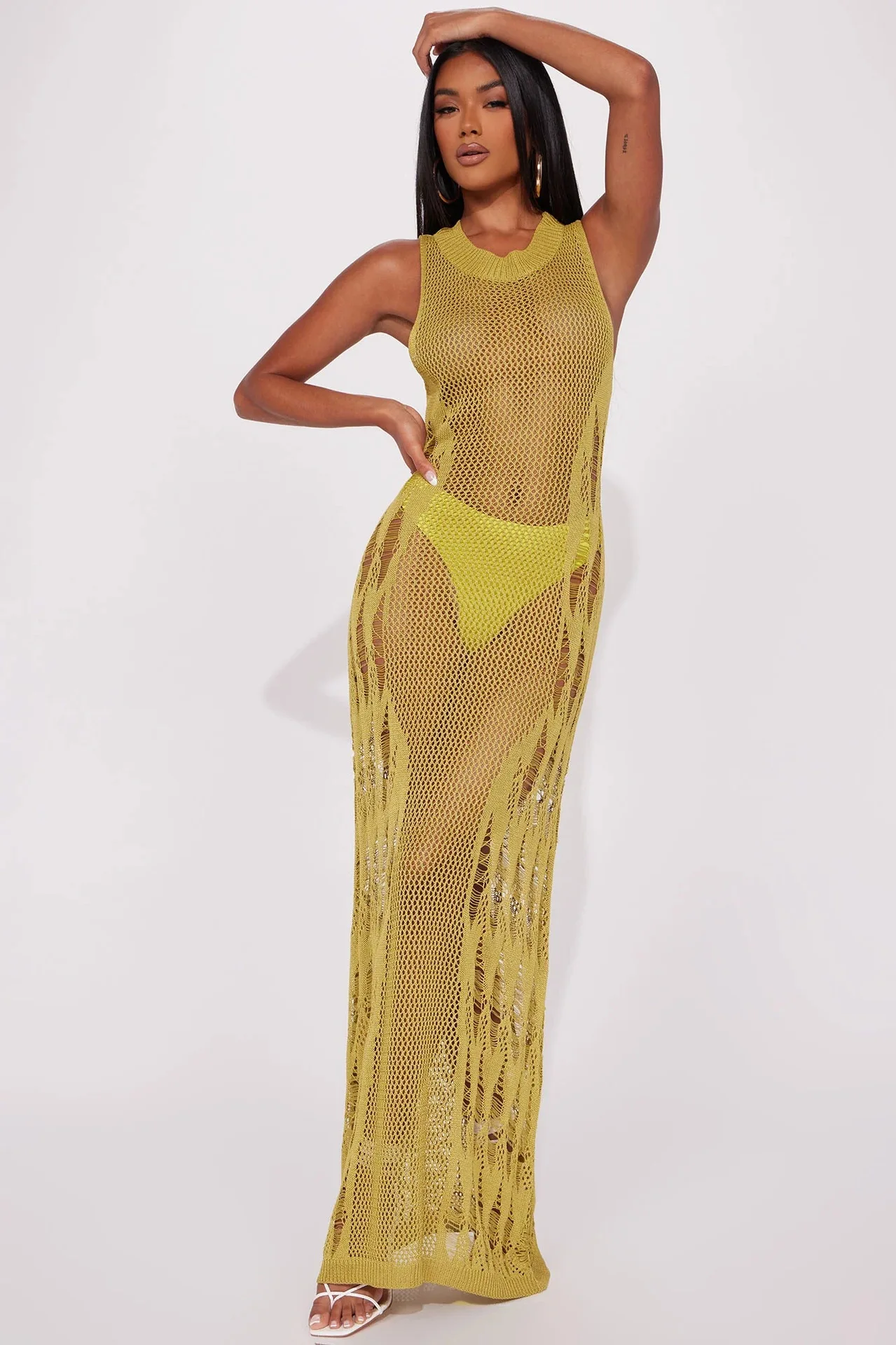 High Quality Women Crochet Knit Beach Wear Cover Up Swimwear Bikini Long Maxi Beach Dress