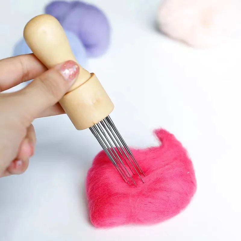 Felting Needle Felt Poke 8 Needle Wood Handle Wool Felt Tools 3 needle wooden handle