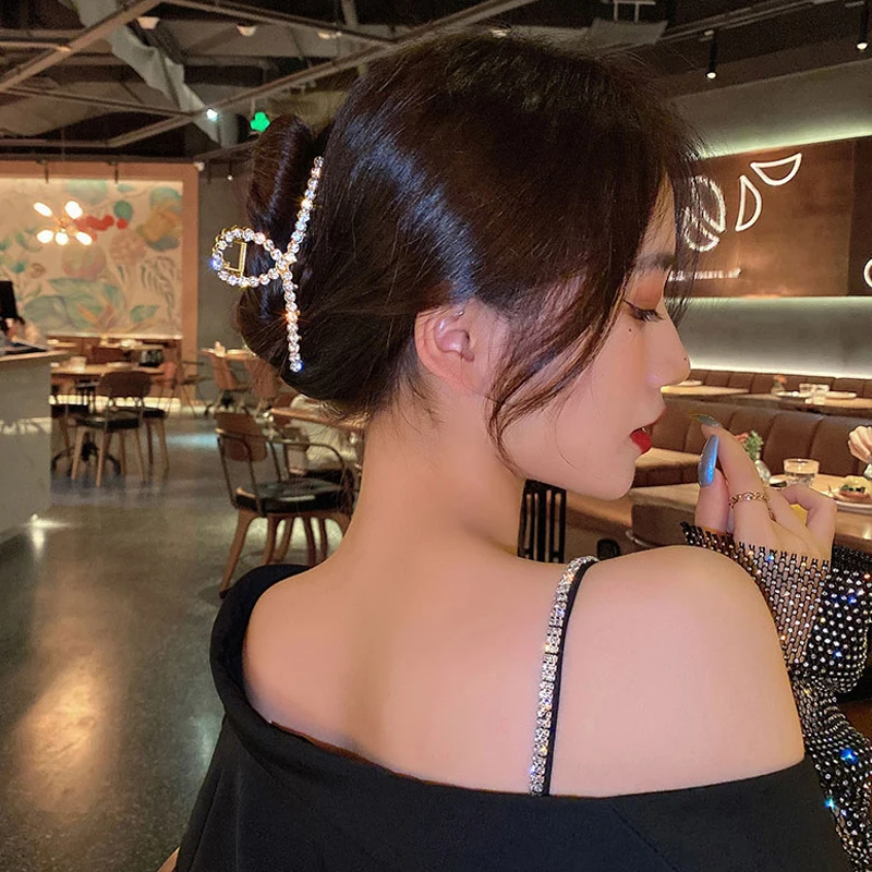 fashion alloy rhinestone shark clip diamond crystal hair pins high quality golden metal hair claw clip for women pearl barrette