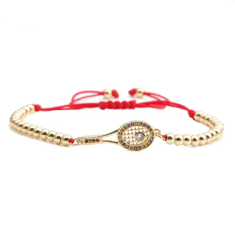 Fashion Stylish simple metal rhinestone colorful plastic tennis racket adjustable bracelet for women and girls