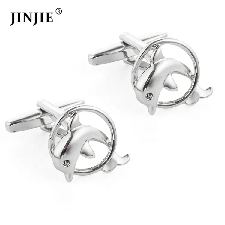 Fashion novelty  silver color plated cute copper material dolphin animal cufflinks  for men suit shirt