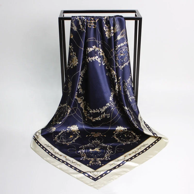
Lady Silk Shawls Women Fashion Foulard Satin Muslim Headscarf Tassel Shawl Flower Print Square Head Scarves 