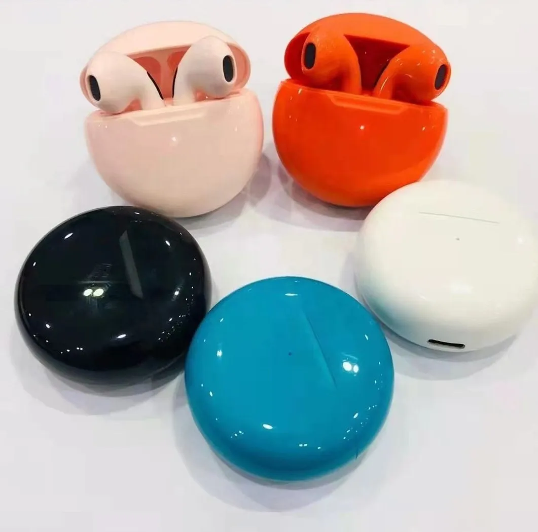 High Sound Quality BT 5.1 Pro 6 Headphones Wireless Colorful Headphone Earbuds Round Shape Wireless Earbuds Earphones