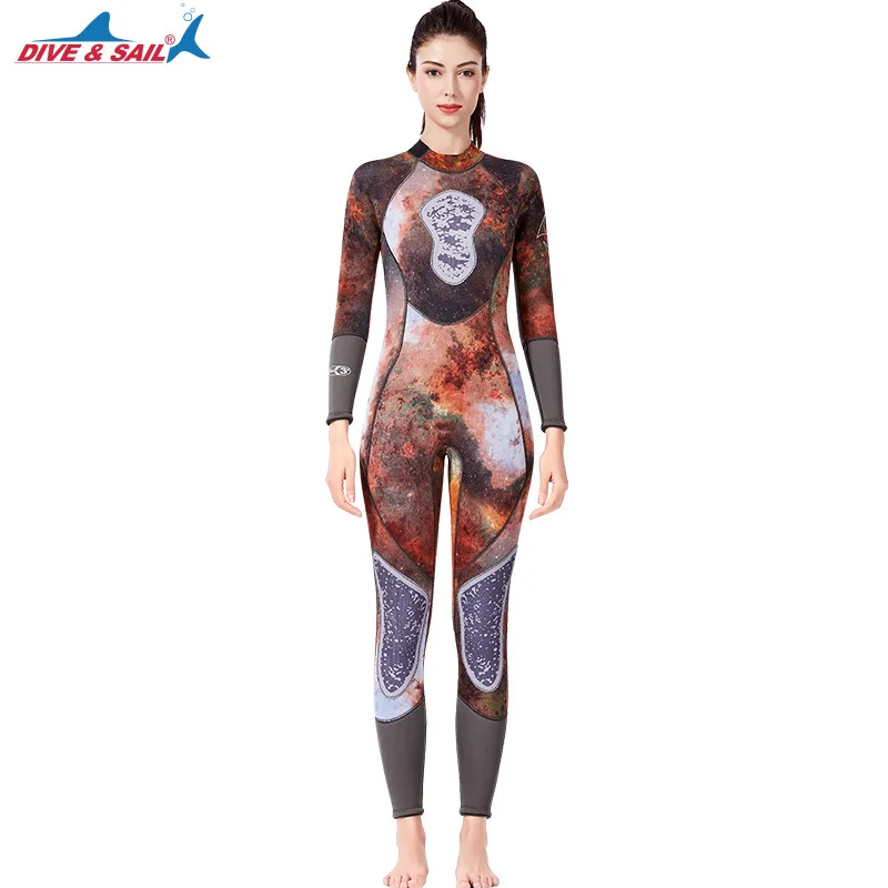 New 3 MM outdoor camouflage neoprene One piece Professional fishing Wetsuit Winter Warm Long sleeved surfing Swimsuit for couple