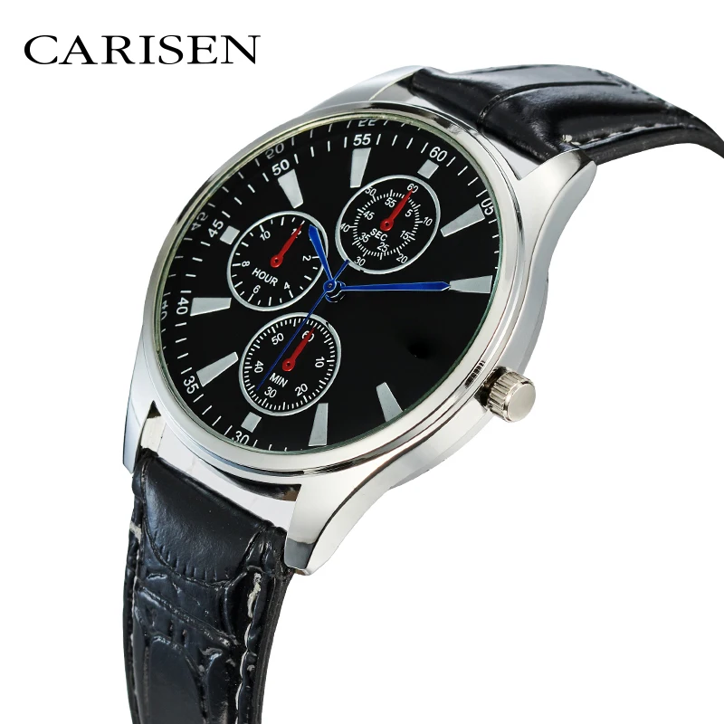 Bespoke Black Chronograph Men Watches From Watch Factory Custom Logo Leather Band Chrono Watches