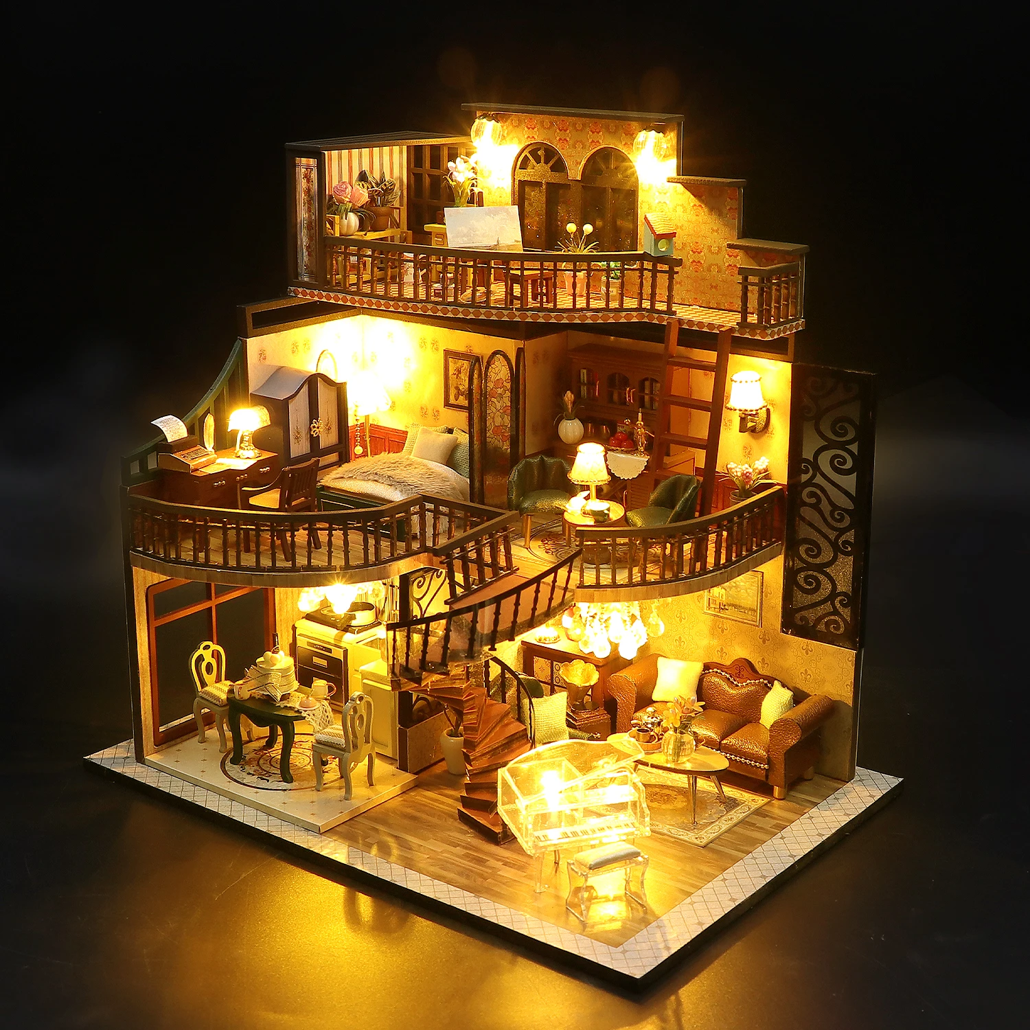 Best Selling 3D Wooden Retro Style Crafts DIY  Miniature Furniture Dollhouse Doll Houses For Girls
